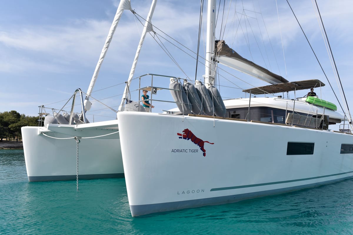 Exterior view of Adriatic Tiger, a Lagoon 620 catamaran at Split, Croatia