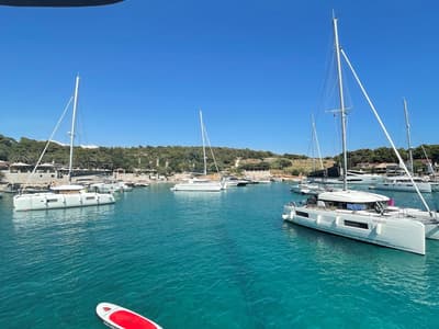 Deck of Adriatic Tiger, a Lagoon 620 catamaran at Split, Croatia