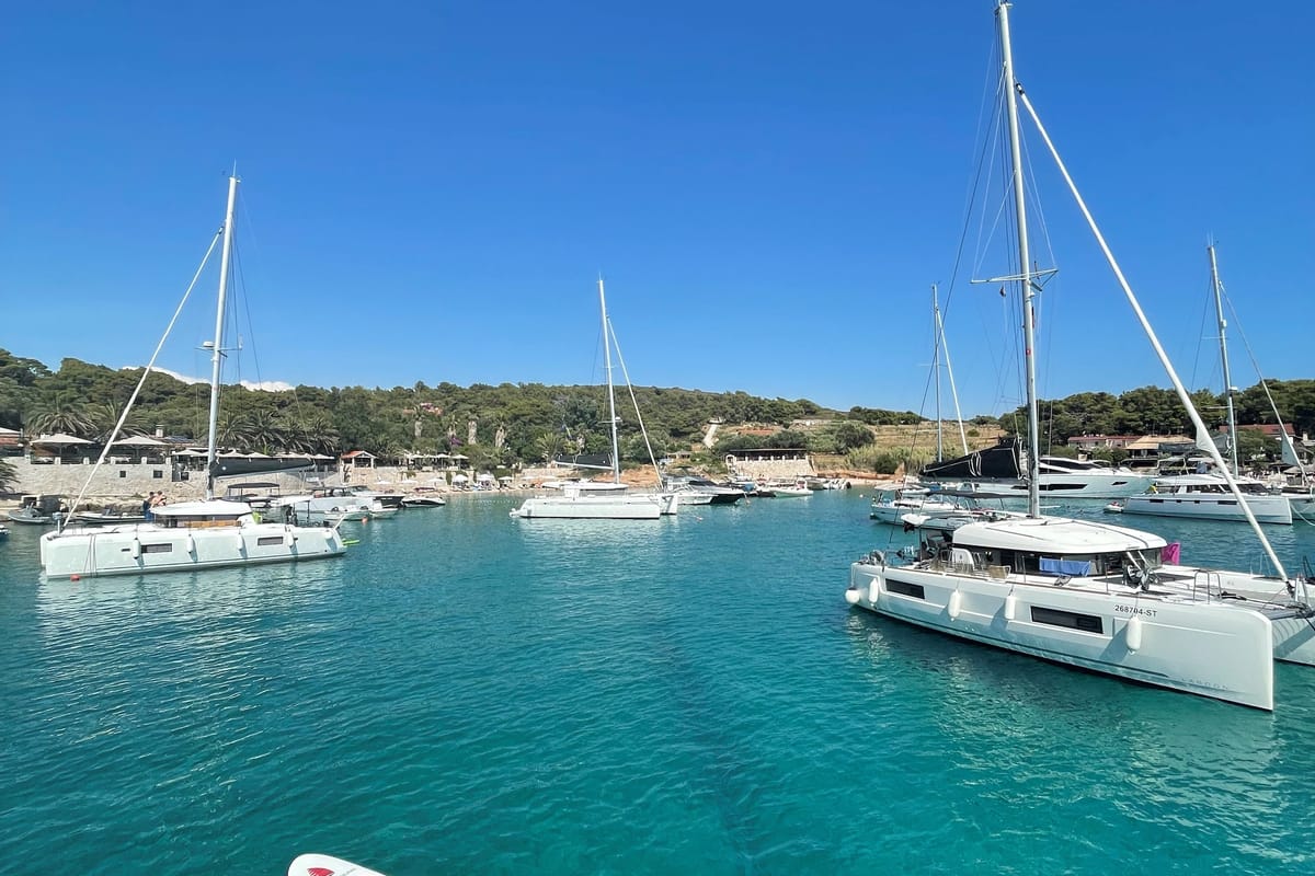 Deck of Adriatic Tiger, a Lagoon 620 catamaran at Split, Croatia