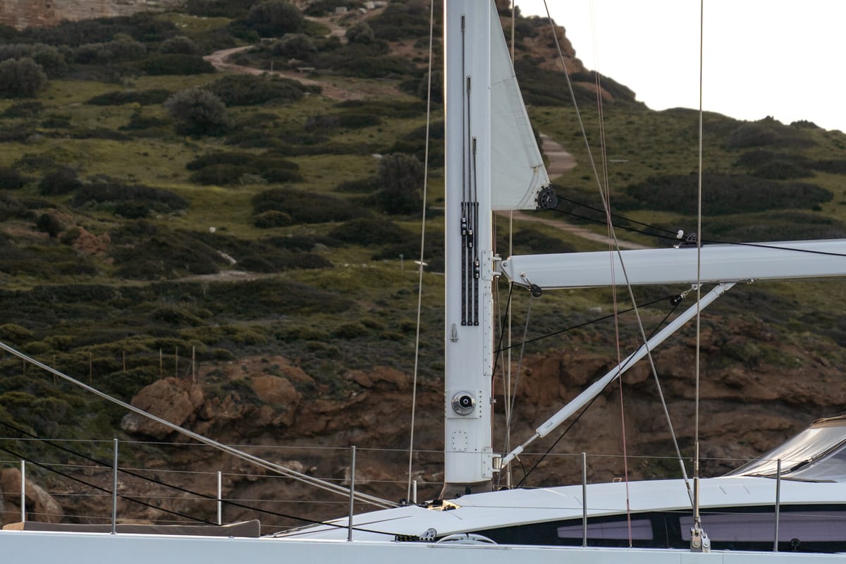 Exterior view of Golden Slumbers, a Jeanneau 64 sailboat at Lavreotiki Municipal Unit, Greece