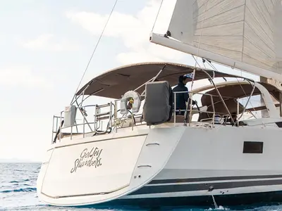 Cockpit of Golden Slumbers, a Jeanneau 64 sailboat at Lavreotiki Municipal Unit, Greece
