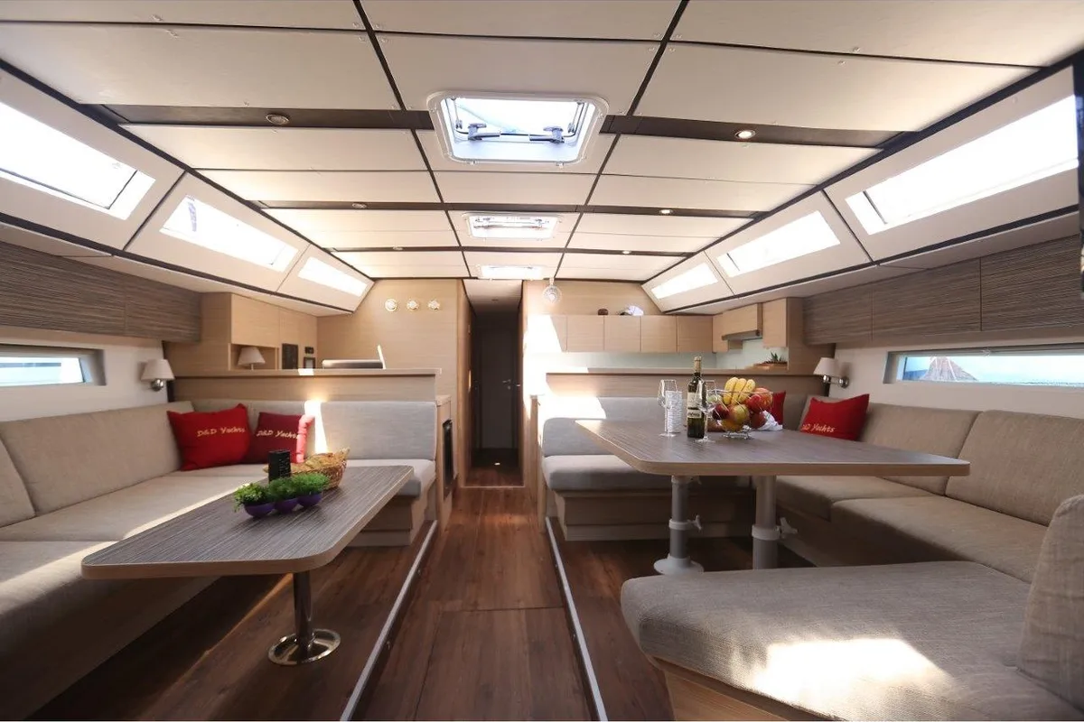 Salon of BROMBONERO, a D&D Kufner 54 sailboat at Grad Trogir, Croatia