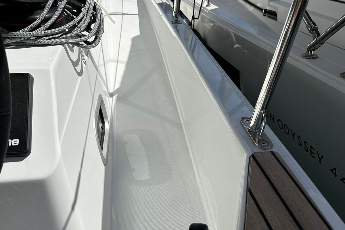 Deck of Bobo, a Jeanneau Sun Odyssey 410 sailboat at Dubrovnik, Croatia