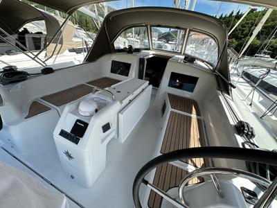 Cockpit of Bobo, a Jeanneau Sun Odyssey 410 sailboat at Dubrovnik, Croatia