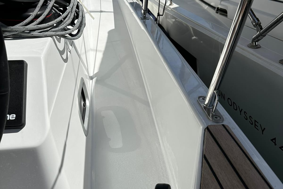 Deck of Bobo, a Jeanneau Sun Odyssey 410 sailboat at Dubrovnik, Croatia