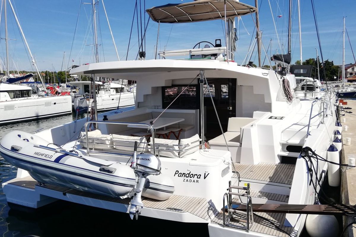 Exterior view of Pandora V, a Bali 4.5 catamaran at Općina Rogoznica, Croatia