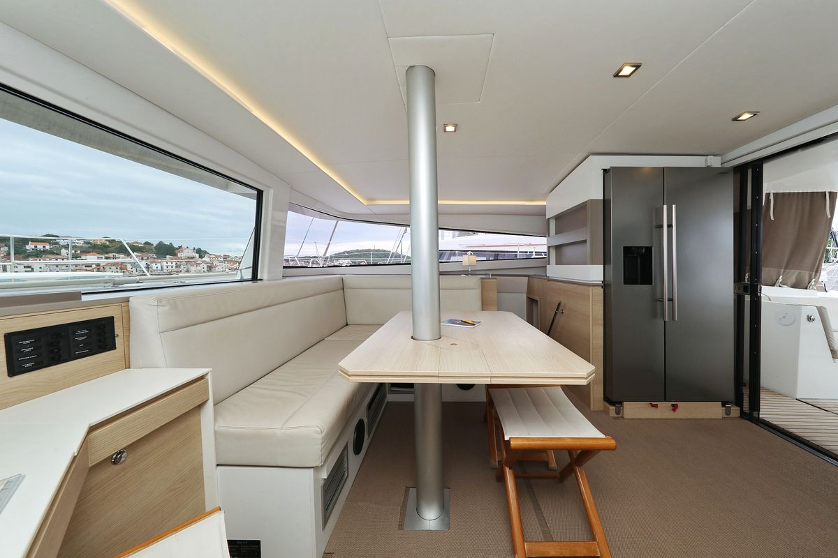 Salon of Pandora V, a Bali 4.5 catamaran at Općina Rogoznica, Croatia