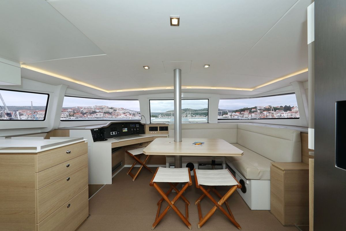 Salon of Pandora V, a Bali 4.5 catamaran at Općina Rogoznica, Croatia
