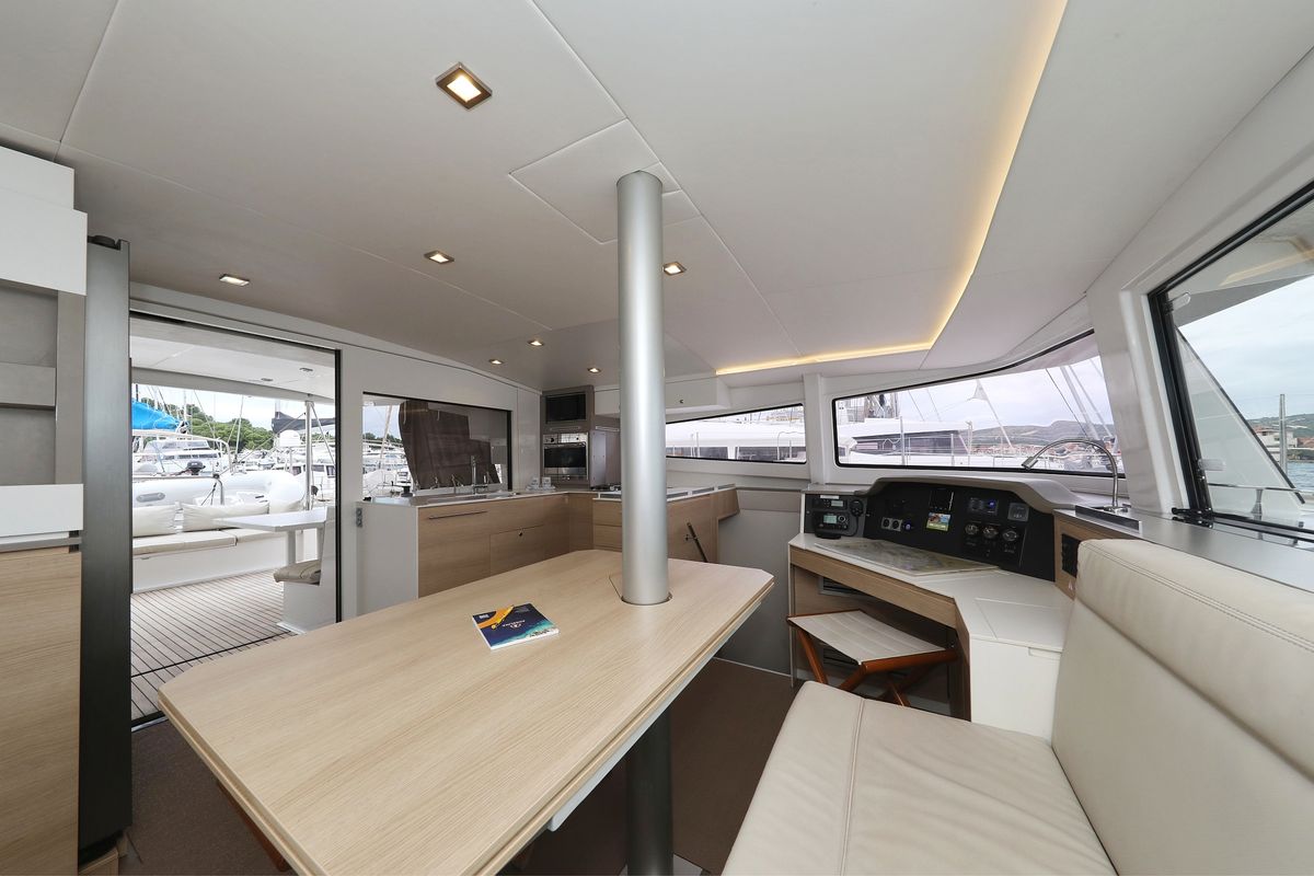 Salon of Pandora V, a Bali 4.5 catamaran at Općina Rogoznica, Croatia