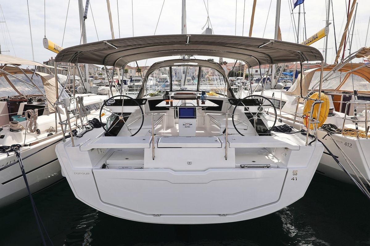 Cockpit of Kairos, a Dufour 41 sailboat at Grad Biograd na Moru, Croatia