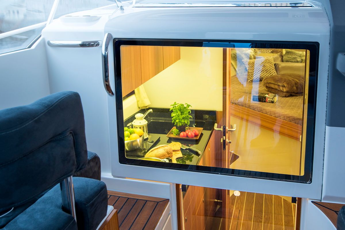 Galley of Pepper, a Marex 310 Sun Cruiser motorboat at Corfu, Greece