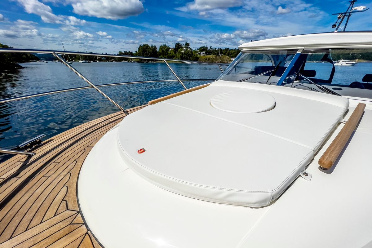 Deck of Pepper, a Marex 310 Sun Cruiser motorboat at Corfu, Greece