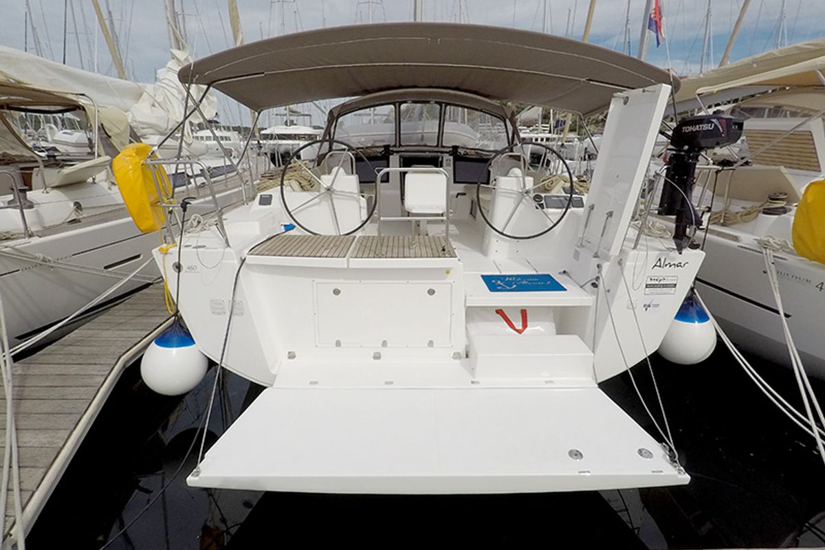 Deck of Almar, a Dufour 460 GL sailboat at Grad Šibenik, Croatia