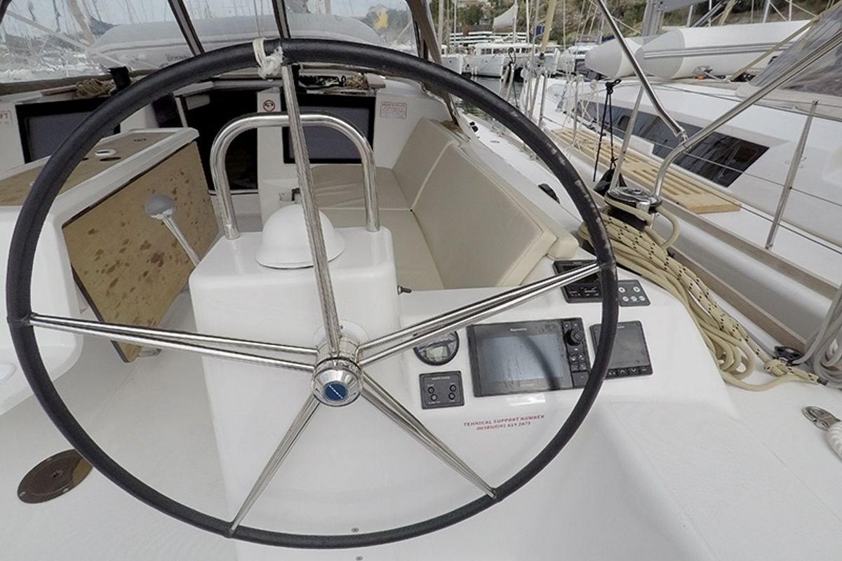 Cockpit of Almar, a Dufour 460 GL sailboat at Grad Šibenik, Croatia