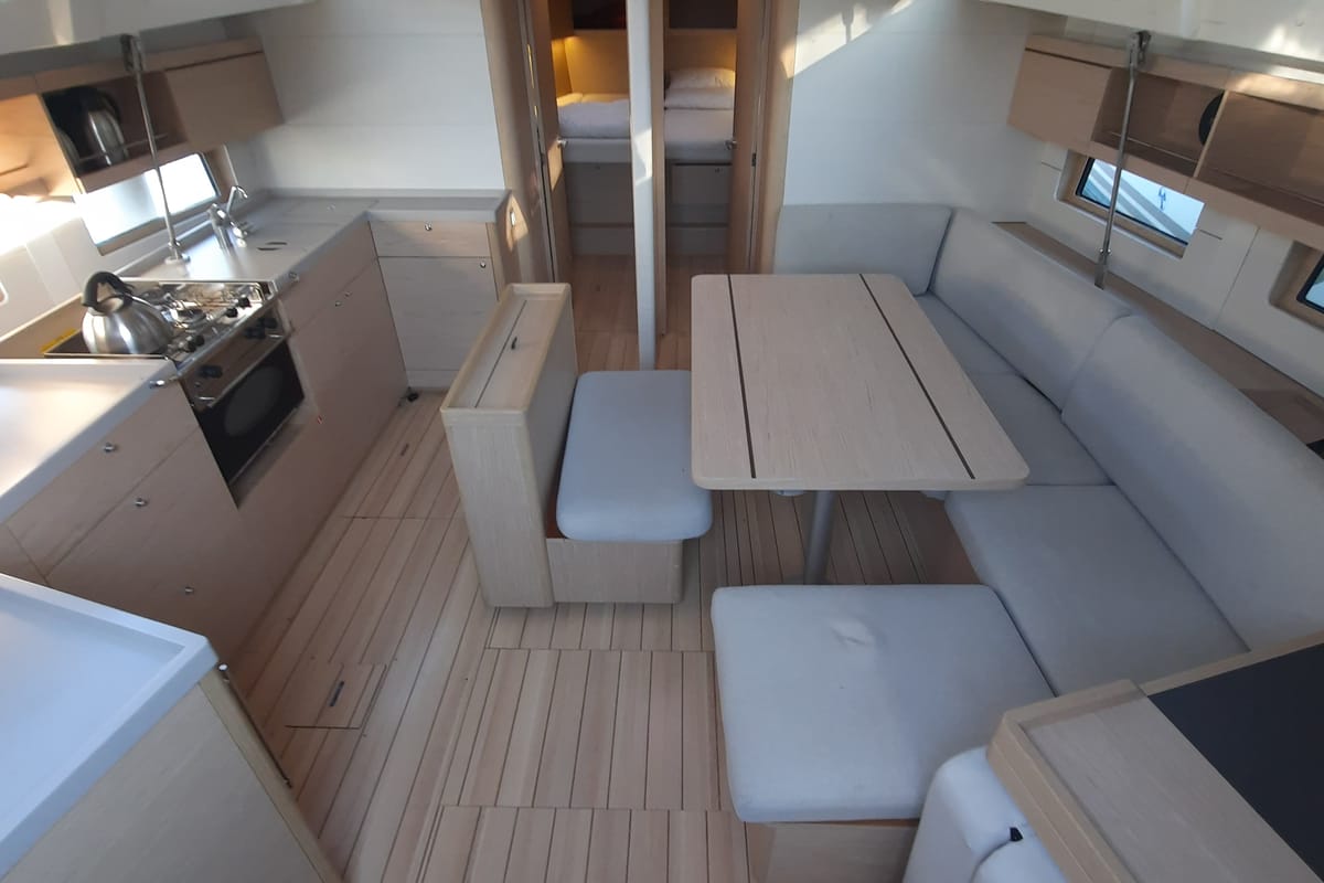 Salon of Melissa, a Beneteau Oceanis 46.1 sailboat at Fethiye, Turkey