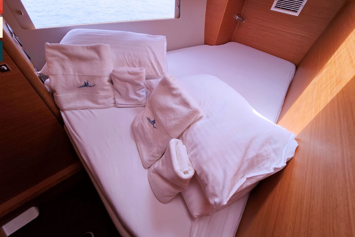 Cabin on Toccata, a Dufour 470 sailboat at Općina Rogoznica, Croatia