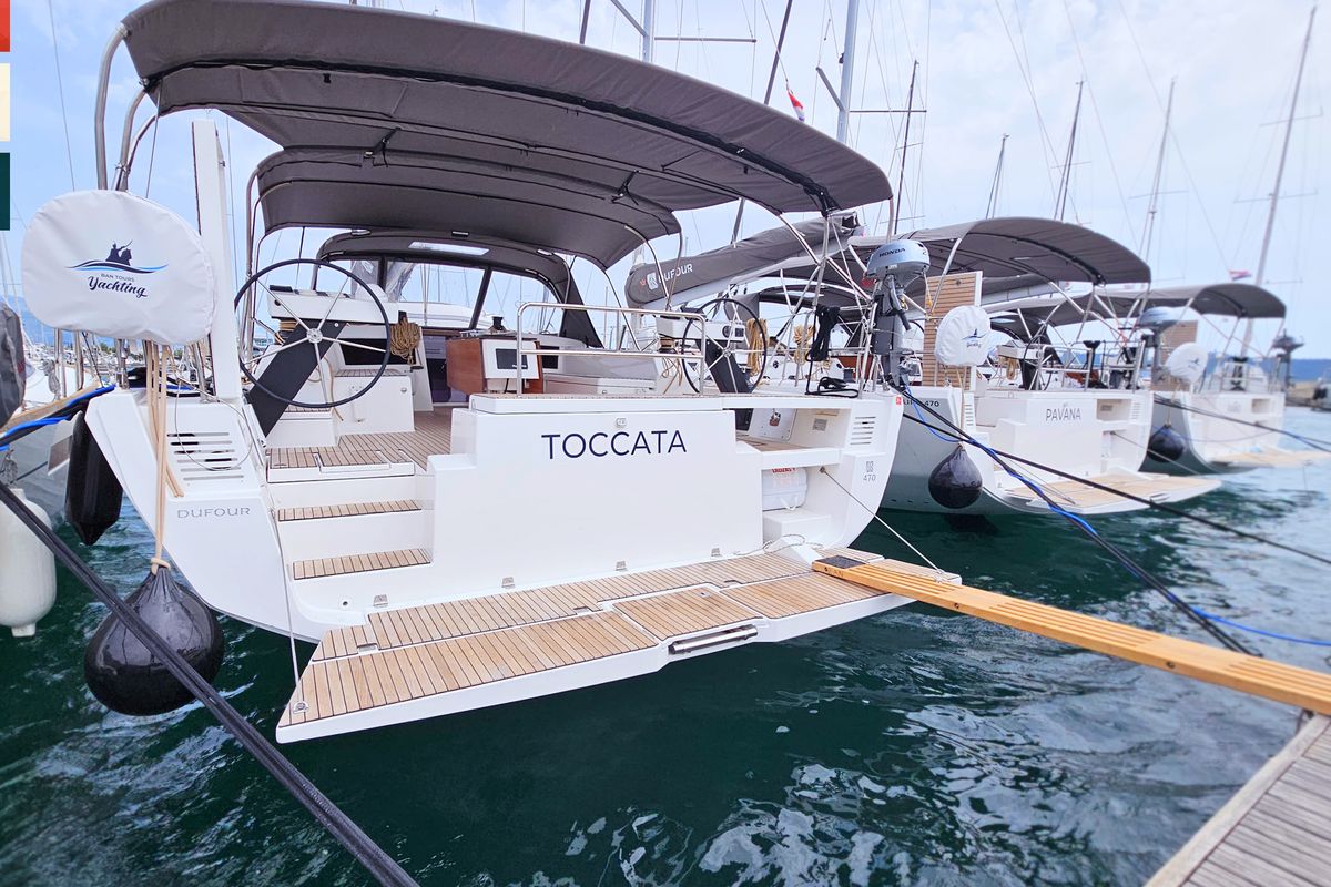 Exterior view of Toccata, a Dufour 470 sailboat at Općina Rogoznica, Croatia