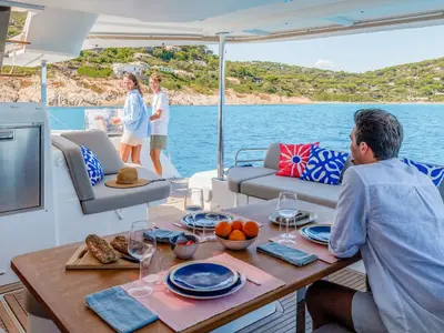 Deck of NN, a Fountaine Pajot New 44 catamaran at Grad Pula, Croatia
