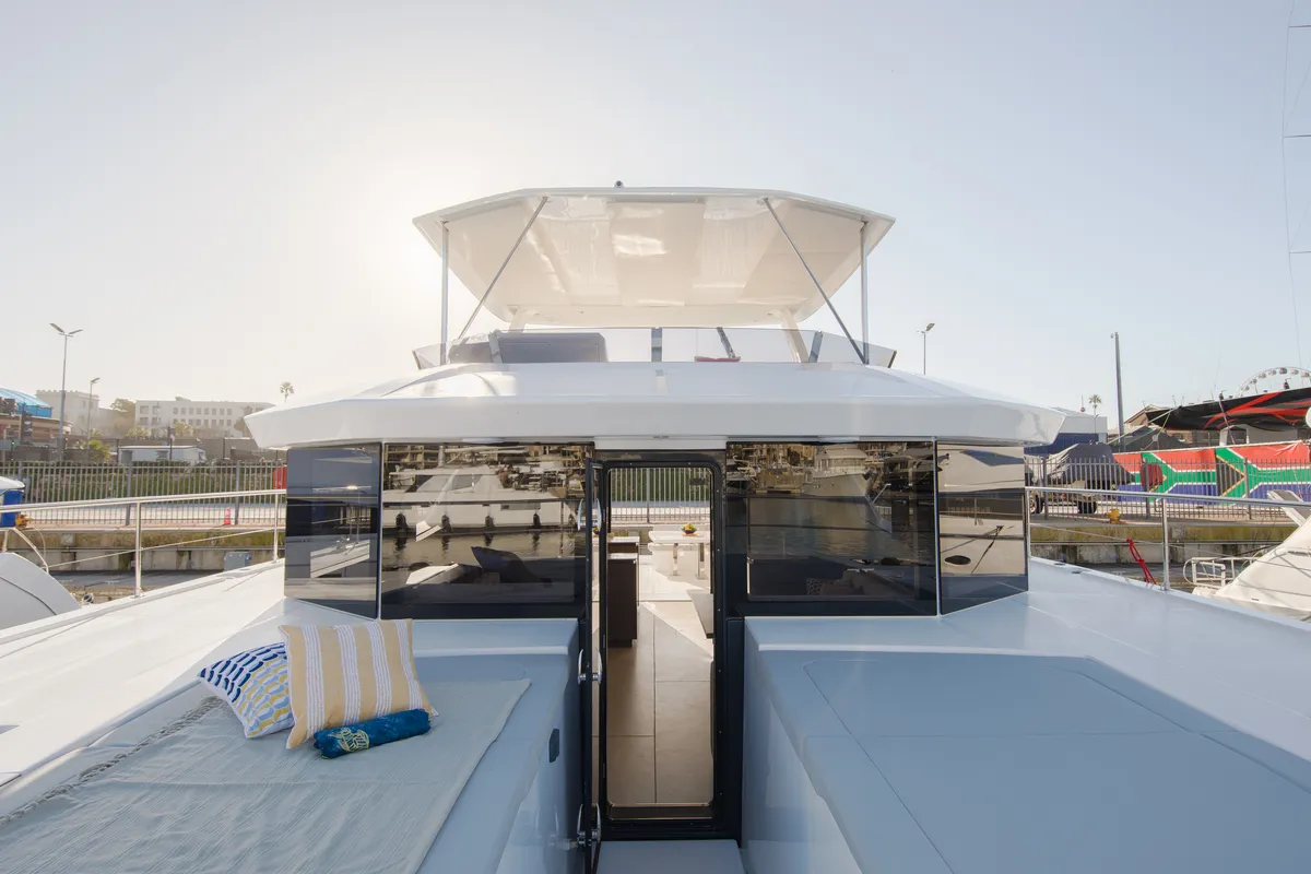 Deck of Leopard 53 PC, a Leopard 53 PC catamaran at Road Town, British Virgin Islands