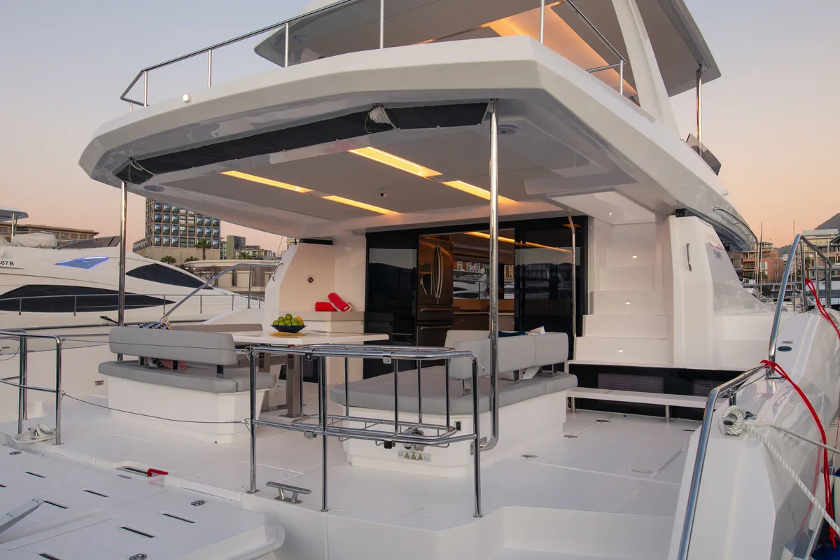 Deck of Leopard 53 PC, a Leopard 53 PC catamaran at Road Town, British Virgin Islands