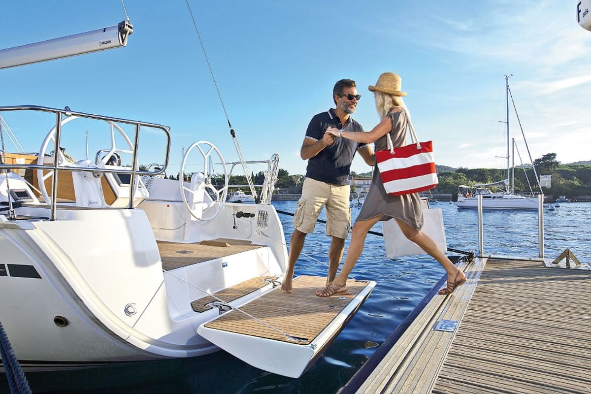 Deck of Julia, a Bavaria Cruiser 37 sailboat at Zadar, Croatia