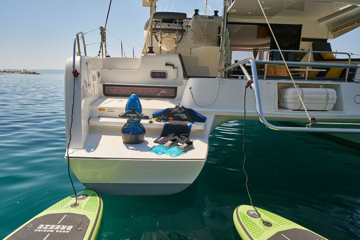 Deck of Aura, a Lagoon 42 catamaran at Split, Croatia