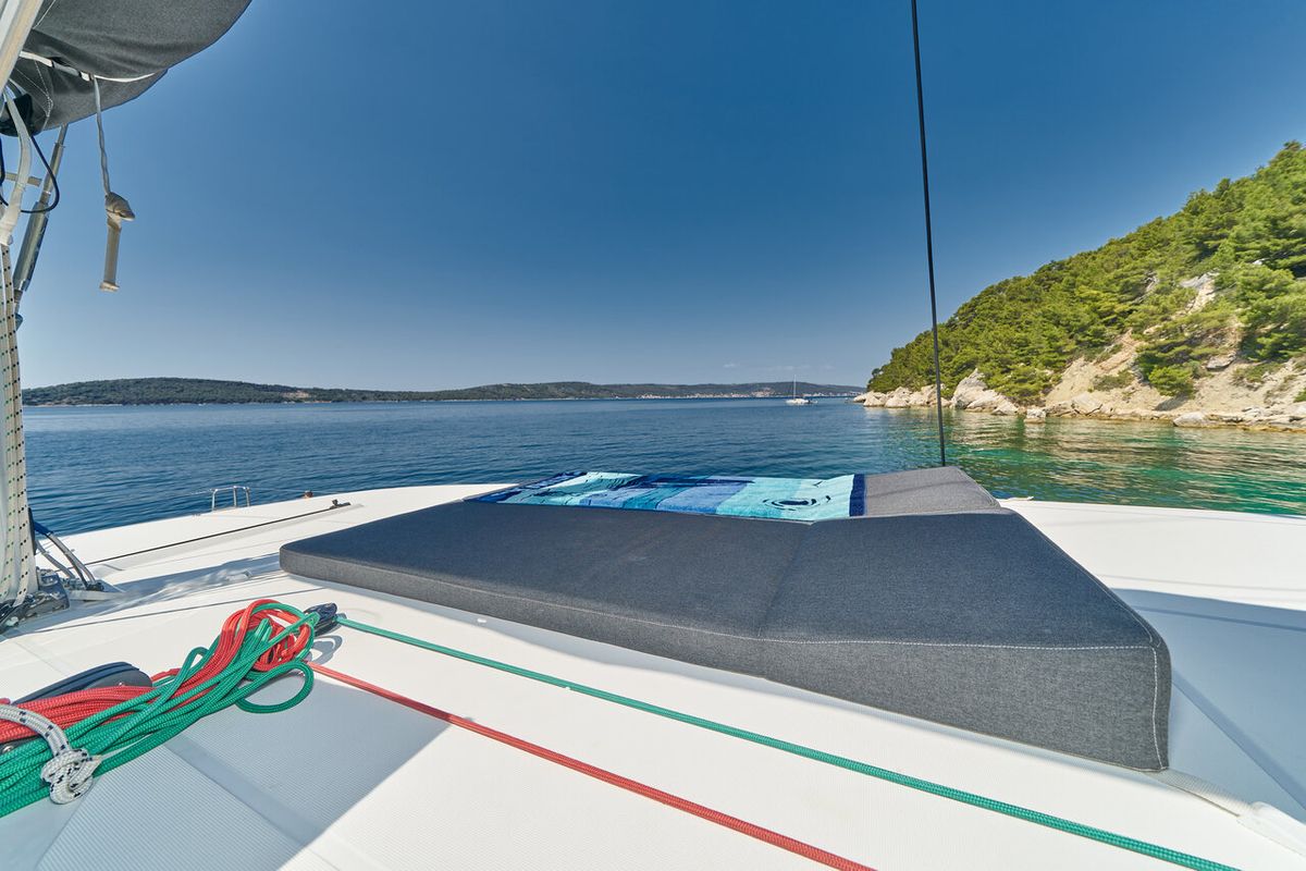 Deck of Aura, a Lagoon 42 catamaran at Split, Croatia