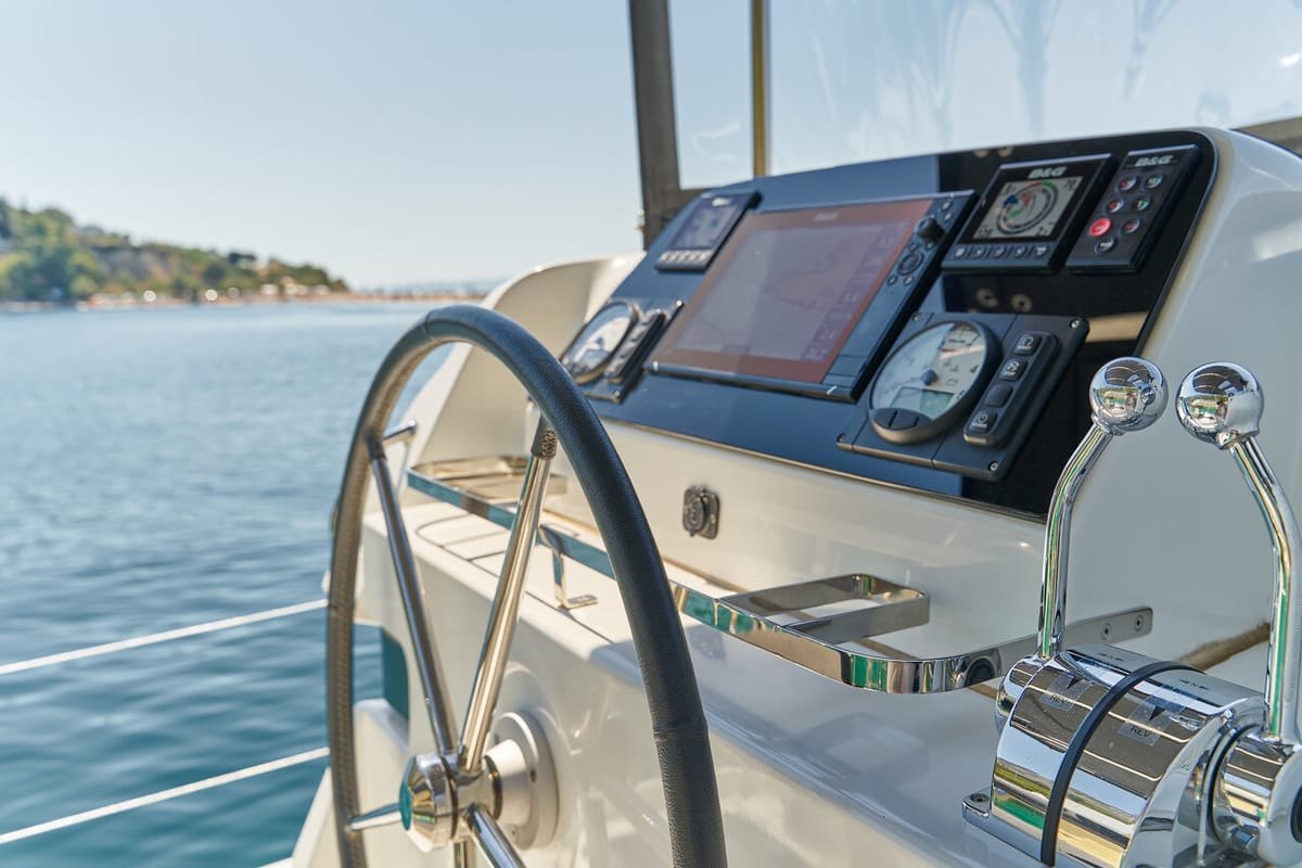 Cockpit of Aura, a Lagoon 42 catamaran at Split, Croatia