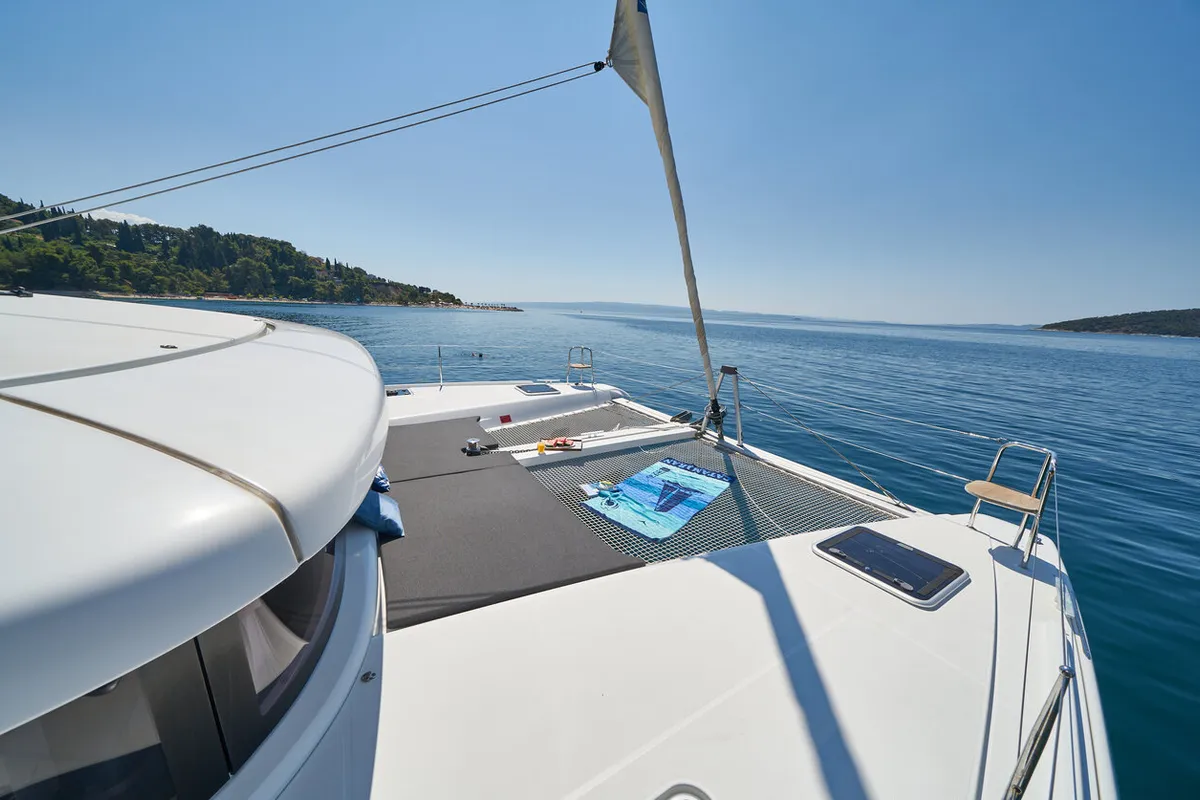 Deck of Aura, a Lagoon 42 catamaran at Split, Croatia