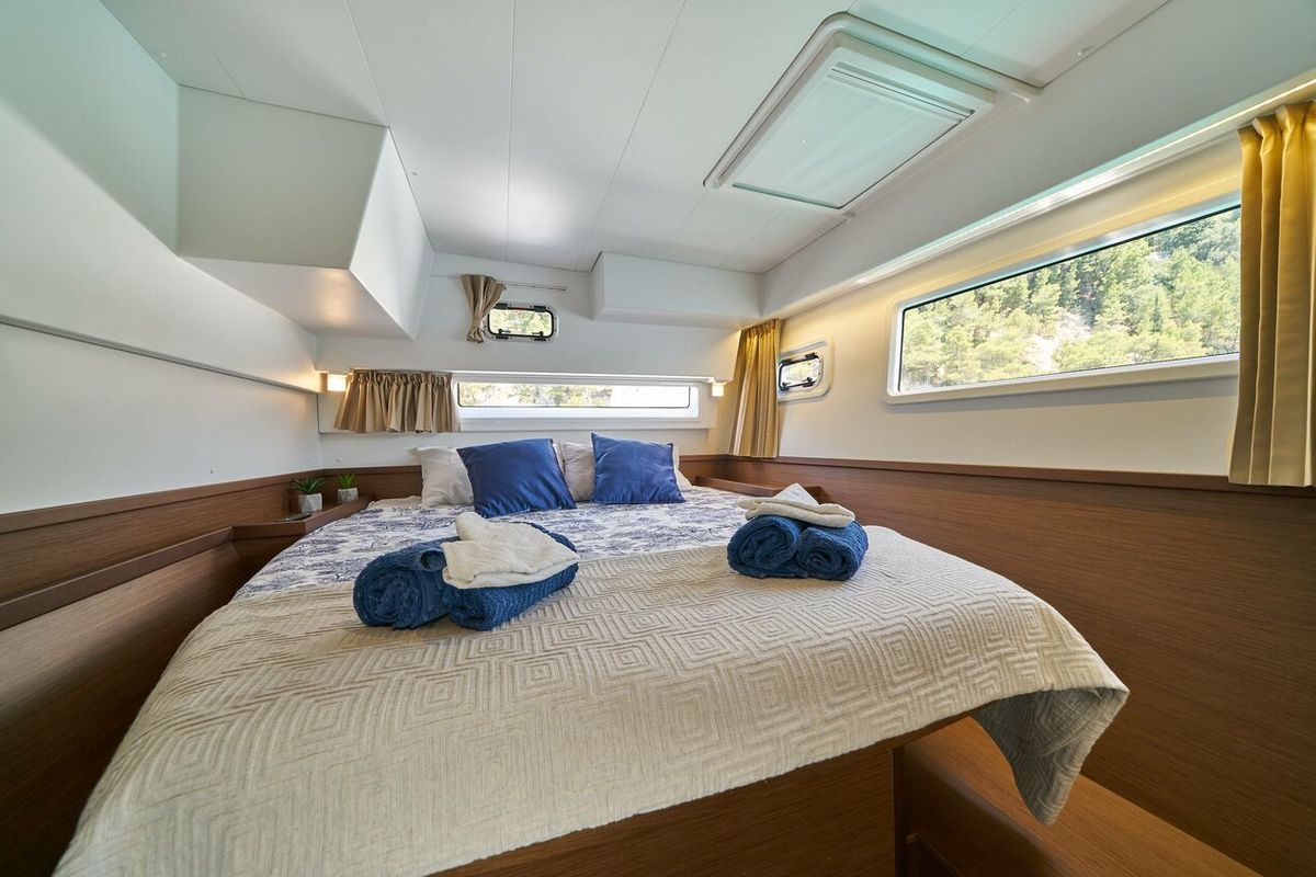 Cabin on Aura, a Lagoon 42 catamaran at Split, Croatia