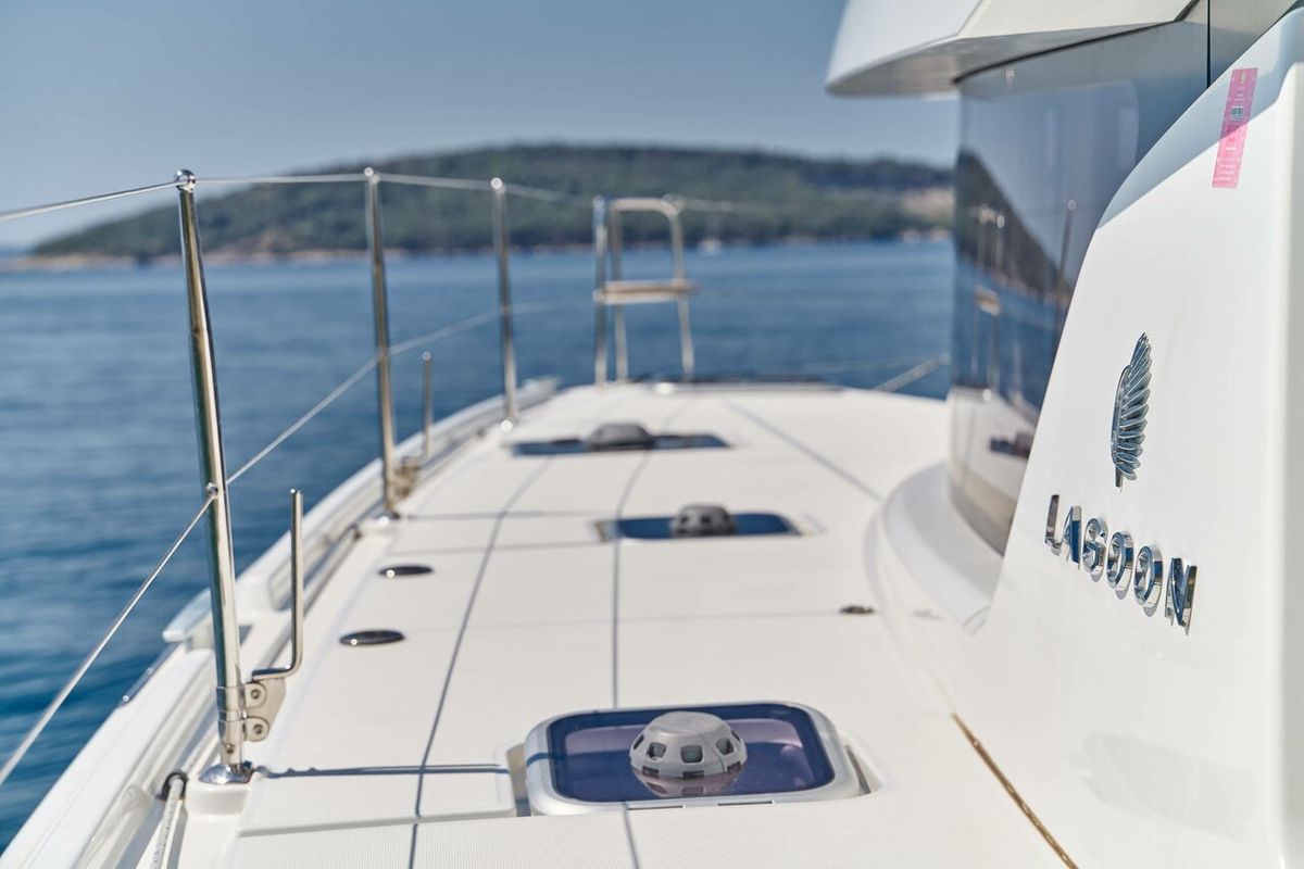 Deck of Aura, a Lagoon 42 catamaran at Split, Croatia