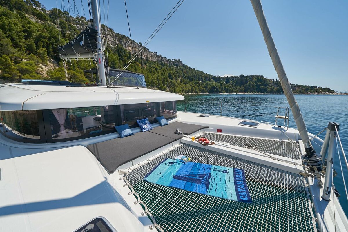 Deck of Aura, a Lagoon 42 catamaran at Split, Croatia