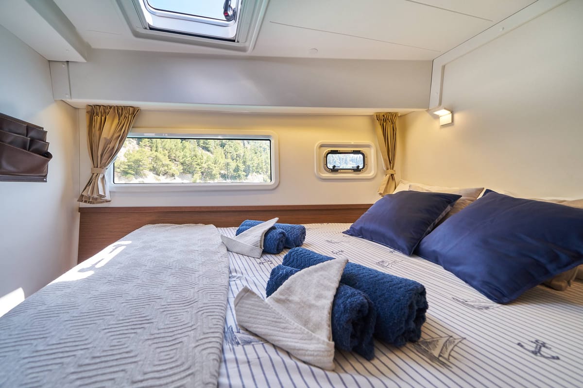 Cabin on Aura, a Lagoon 42 catamaran at Split, Croatia