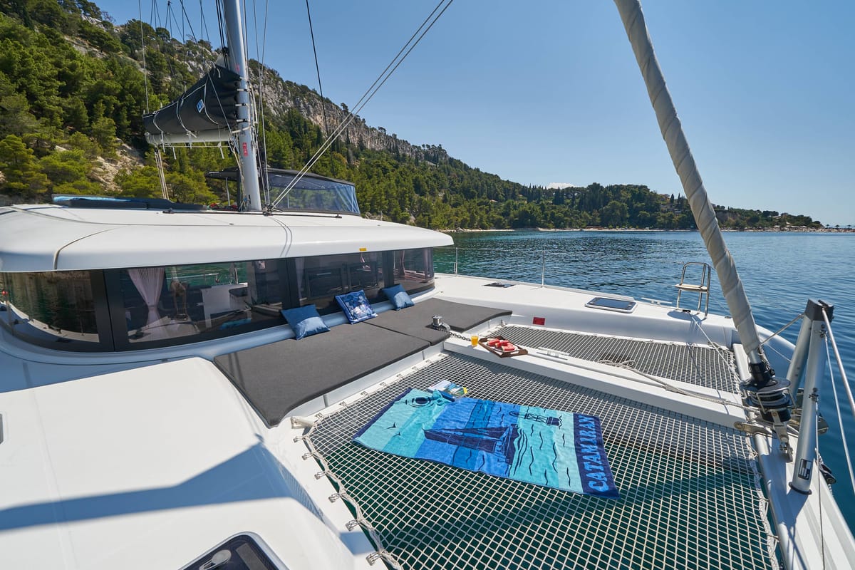 Deck of Aura, a Lagoon 42 catamaran at Split, Croatia