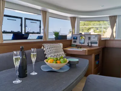 Salon of Aura, a Lagoon 42 catamaran at Split, Croatia