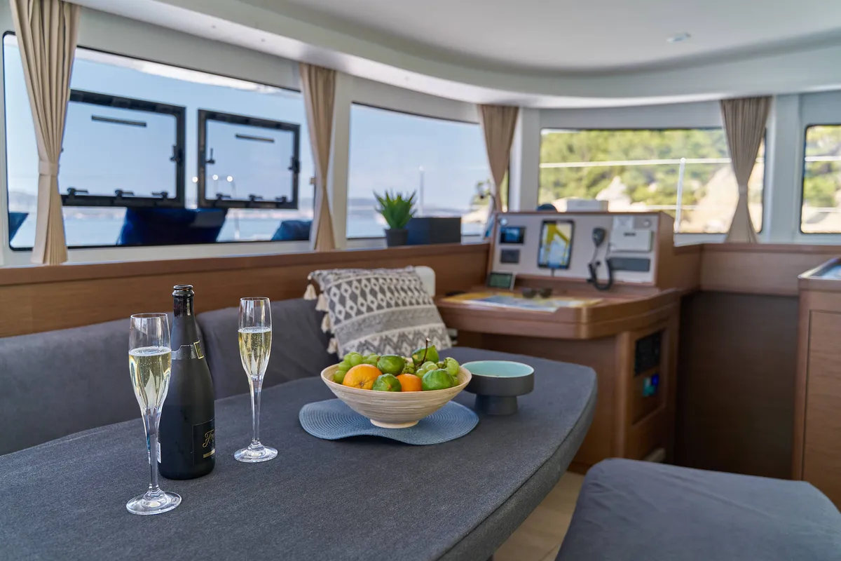 Salon of Aura, a Lagoon 42 catamaran at Split, Croatia