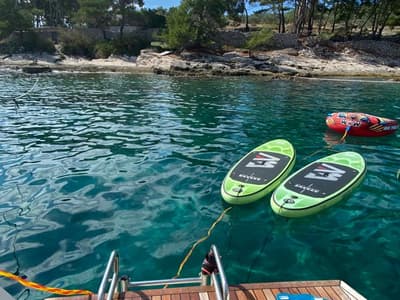 Deck of Aura, a Lagoon 42 catamaran at Split, Croatia