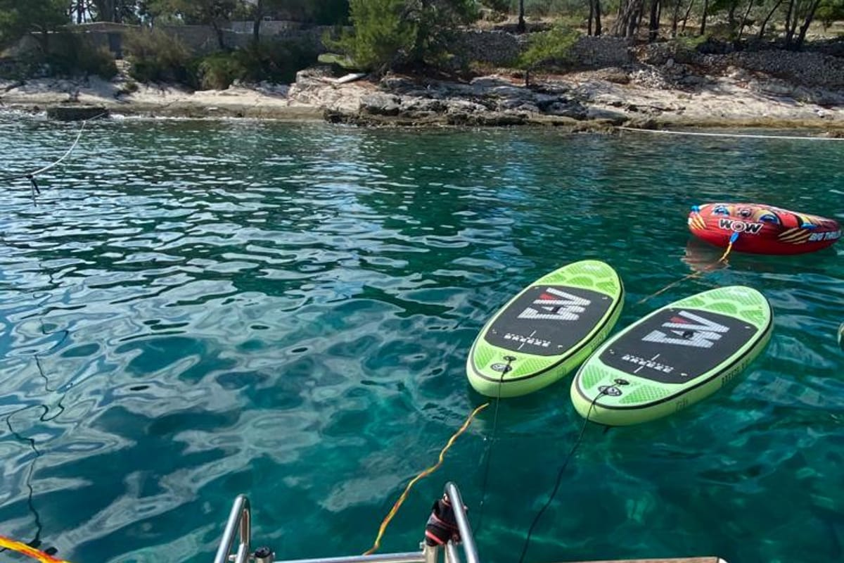 Deck of Aura, a Lagoon 42 catamaran at Split, Croatia