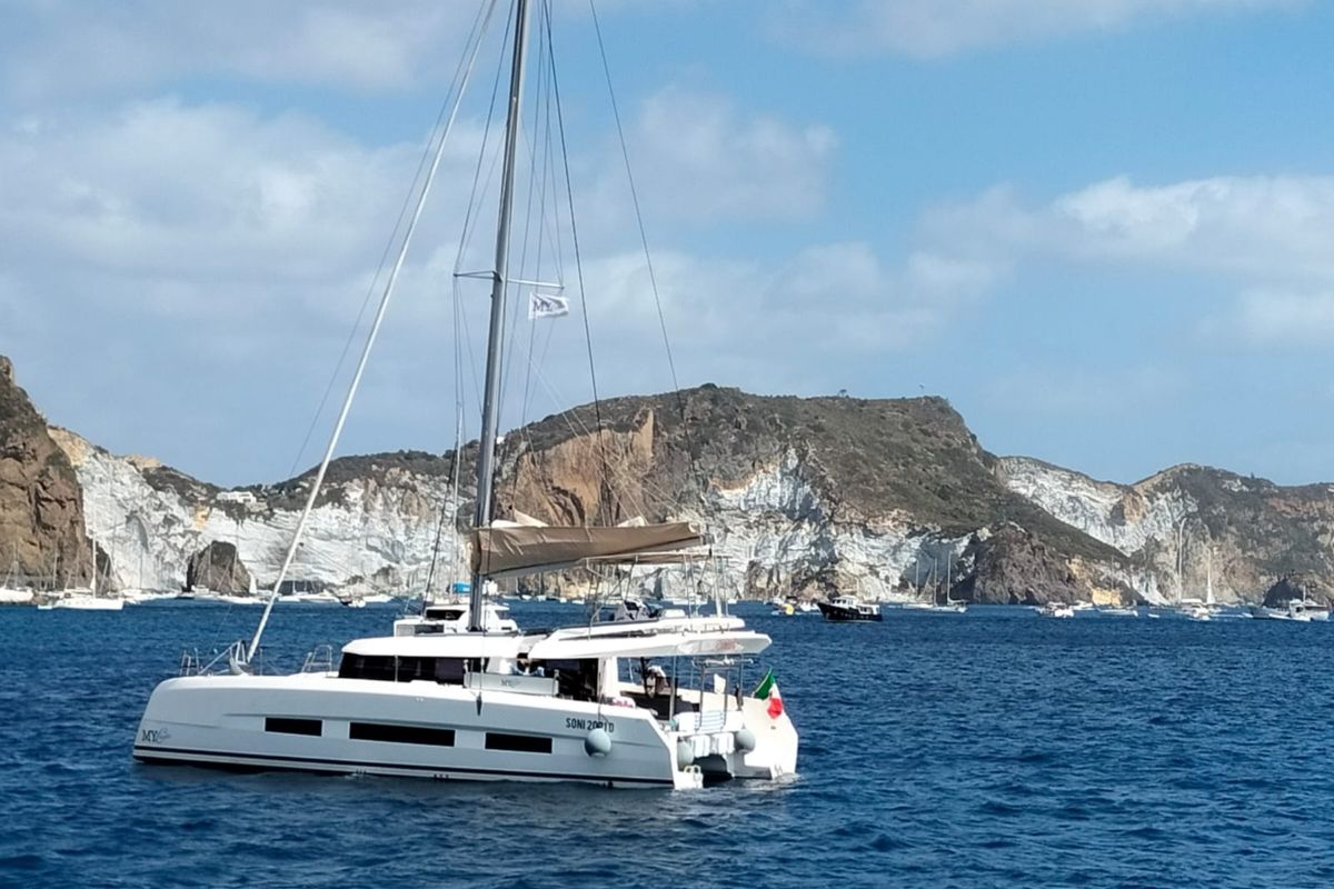Exterior view of Sonia, a Dufour 48 Catamaran catamaran at Salerno, Italy