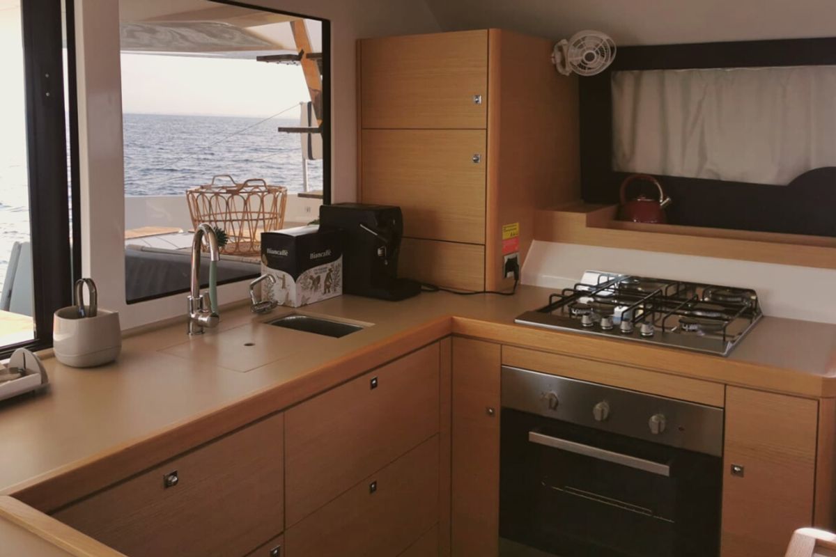 Galley of Sonia, a Dufour 48 Catamaran catamaran at Salerno, Italy