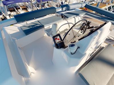 Cockpit of Sonia, a Dufour 48 Catamaran catamaran at Salerno, Italy