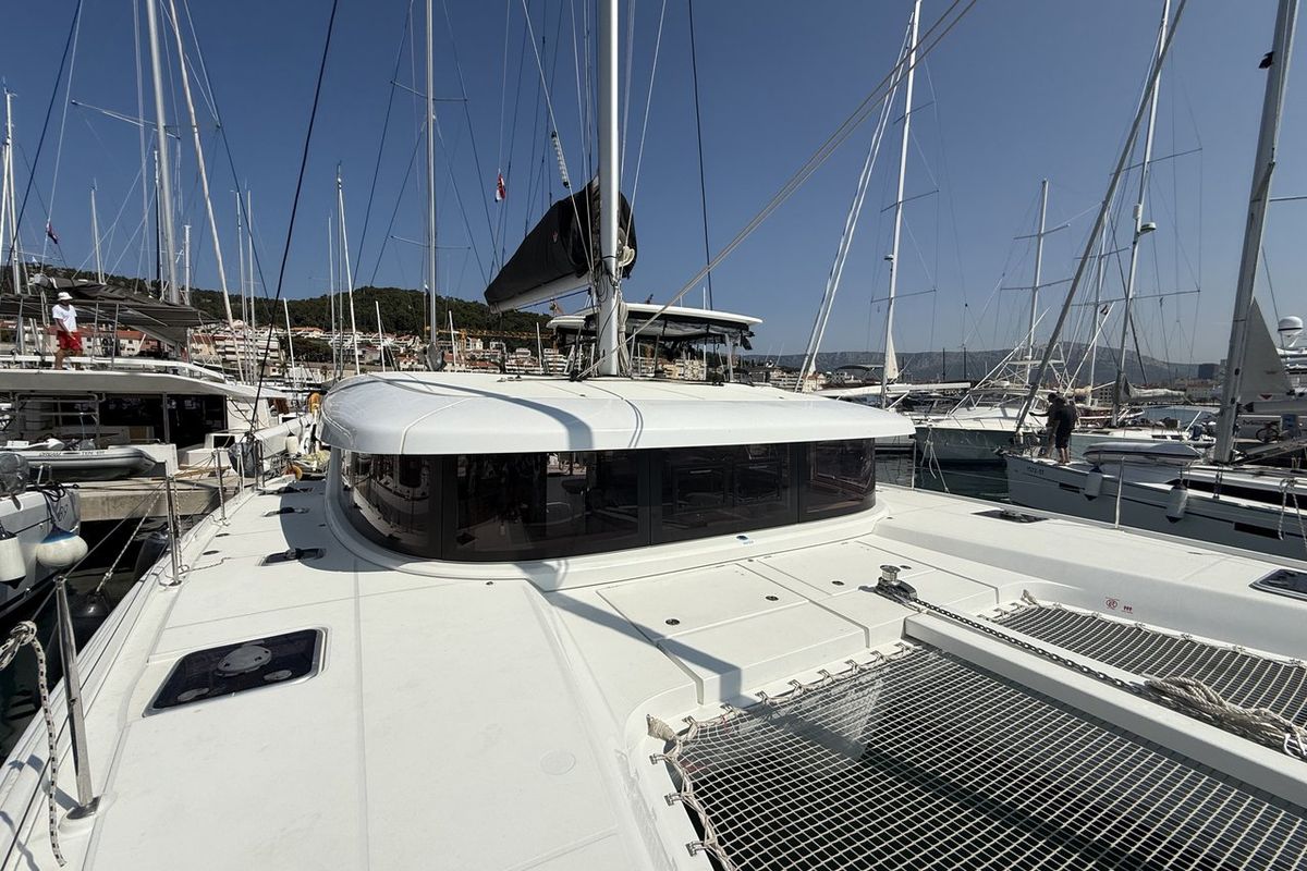 Exterior view of Tigeer Royale, a Lagoon 42 catamaran at Split, Croatia
