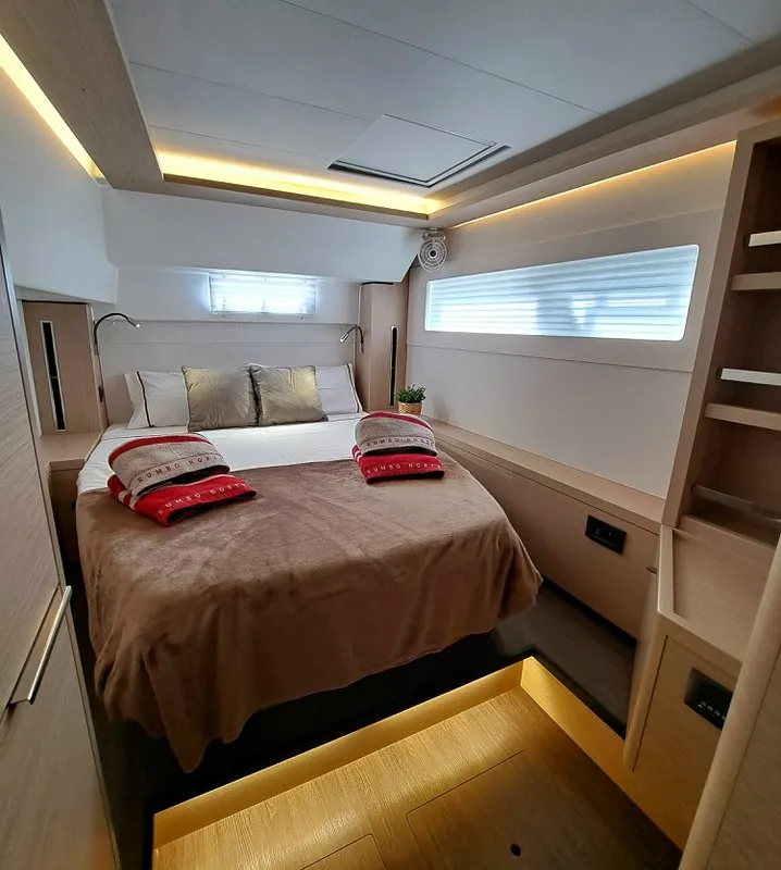 Cabin on Silver Elli, a Lagoon 46 catamaran at Sant Antoni de Portmany, Spain