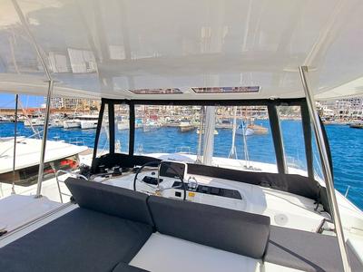 Cockpit of Silver Elli, a Lagoon 46 catamaran at Sant Antoni de Portmany, Spain