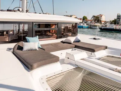 Deck of Silver Elli, a Lagoon 46 catamaran at Sant Antoni de Portmany, Spain