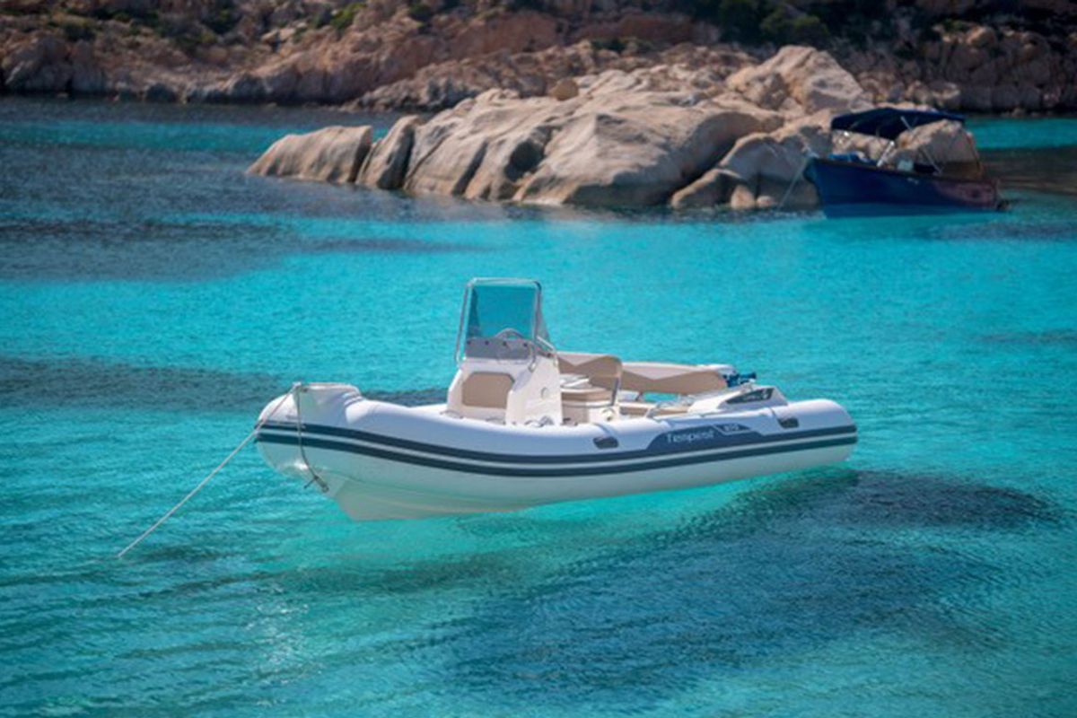 Exterior view of n. 4, a Capelli Tempest 570 rib at Cannigione, Italy
