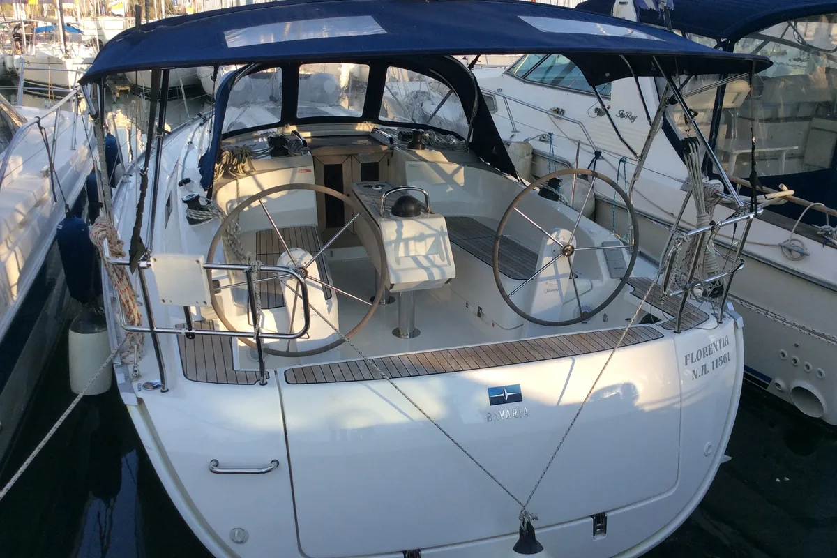 Cockpit of Florentia, a Bavaria Cruiser 37 sailboat at Municipal Unit of Pteleos, Greece