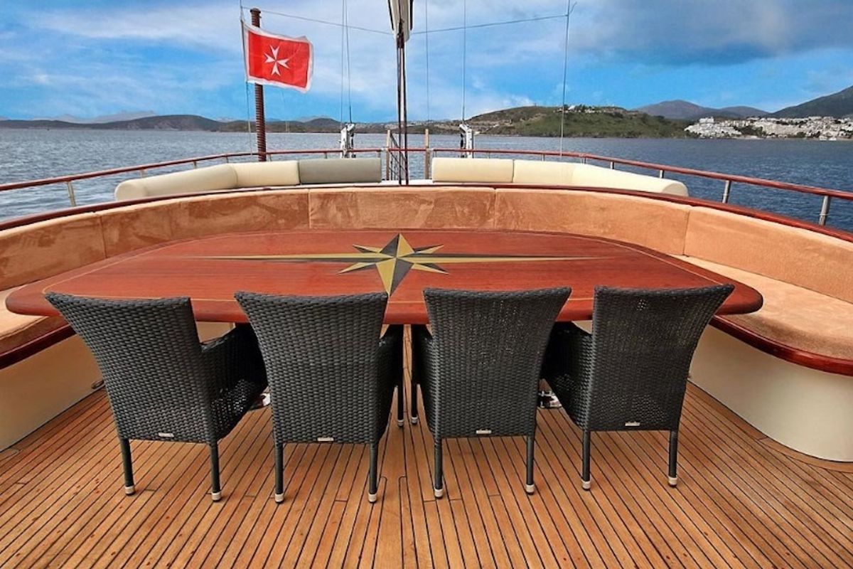 Deck of Dragon Fly, a Gulet Custom built 183 yacht at Bodrum, Turkey