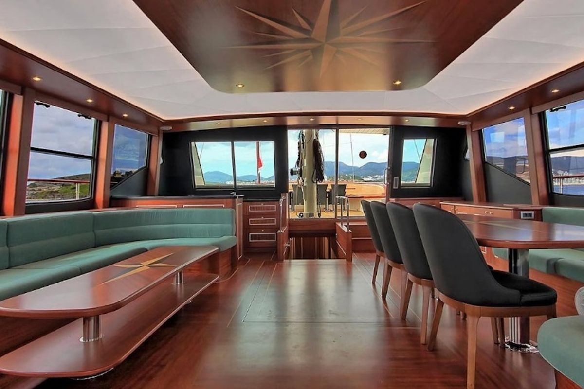 Salon of Dragon Fly, a Gulet Custom built 183 yacht at Bodrum, Turkey