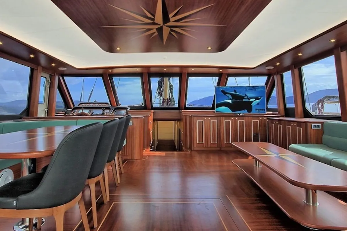 Salon of Dragon Fly, a Gulet Custom built 183 yacht at Bodrum, Turkey